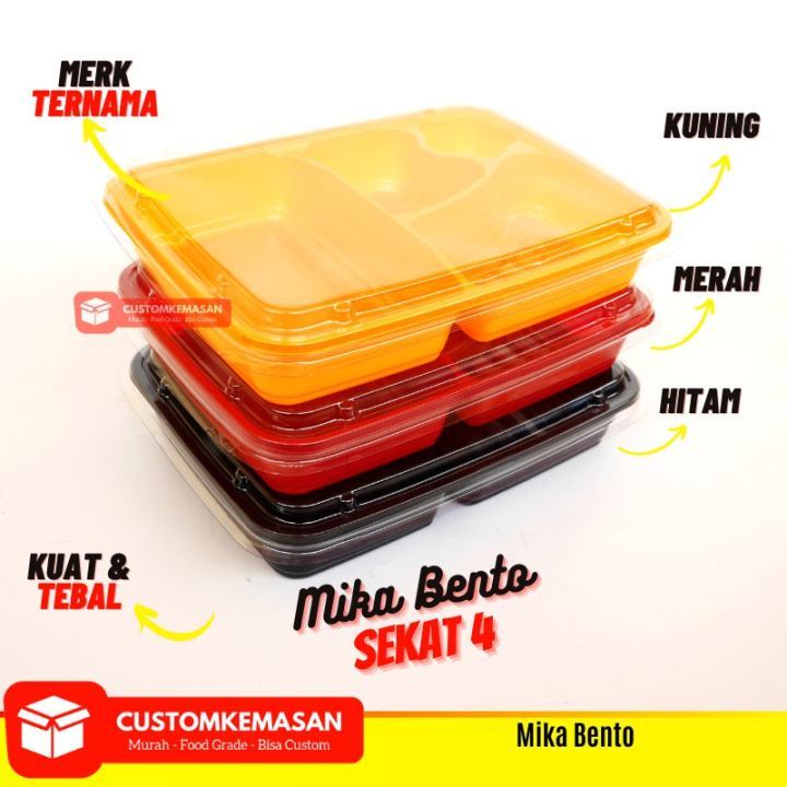 Mika Bento Isi 50 Pcs Tray Bento Mika Bento Sekat 4 Kemasan Bento