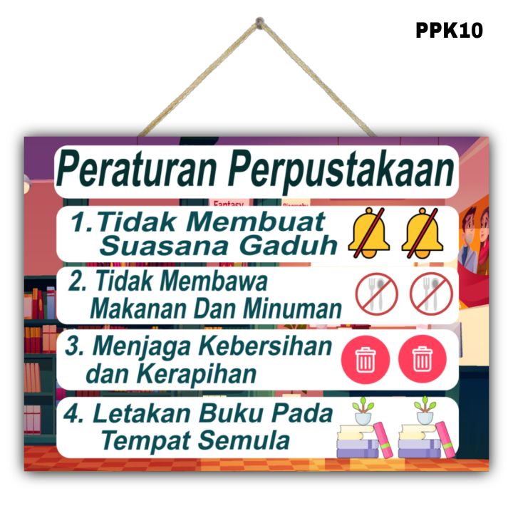 Cod Hiasan Dinding Poster Peraturan Perpustakaan Gantungan Dinding