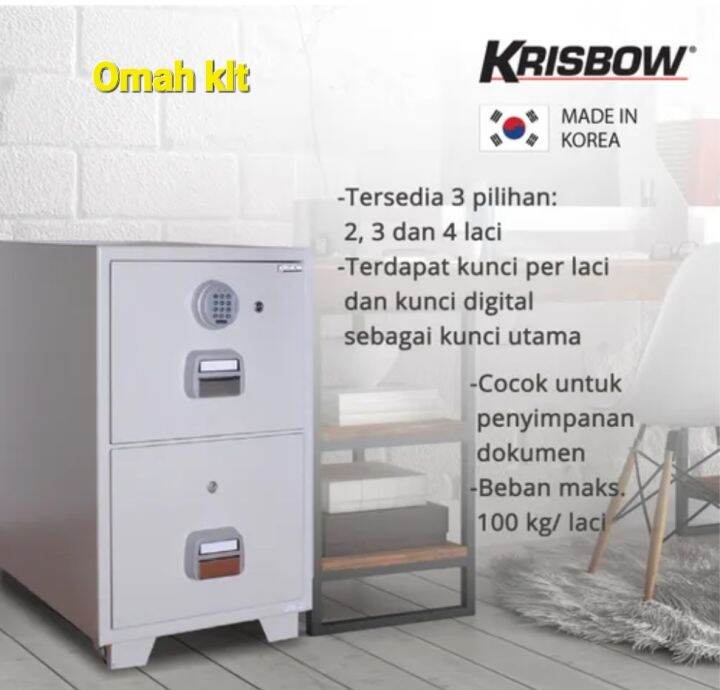 Krisbow Brangkas Tahan Api Fire Safe Deposit Safety Box Model 2 Drawer