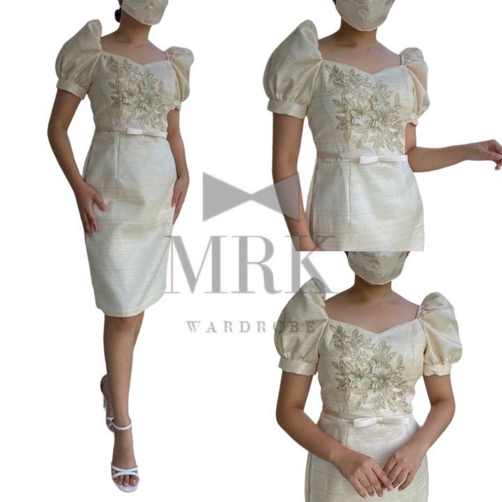 Manila Ship Piña Cocoon Modern Filipiniana Puff Sleeves Dress