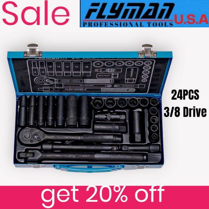 Socket Set 3 8 Drive 24 Pcs Flyman USA Original 8mm To 19mm Lazada PH