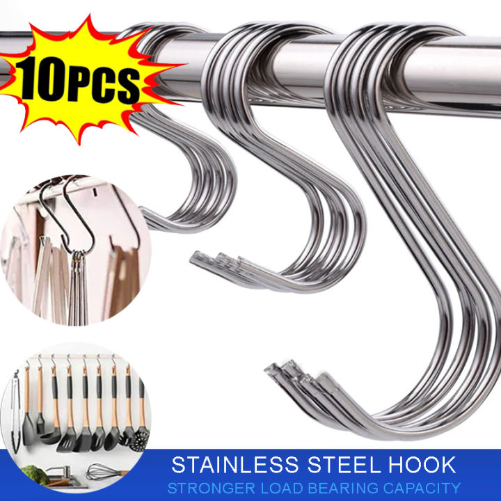 10pcs 2 5in 3in 5in Stainless Steel S Shape Hook Kitchen Bedroom Multi