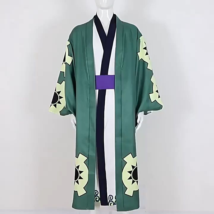 Anime One Piece Wano Country Roronoa Zoro Cosplay Costume Green Kimono