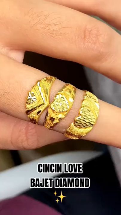 Wing Sing Cincin Love Bajet Diamond Cut Fesyen Emas Gold