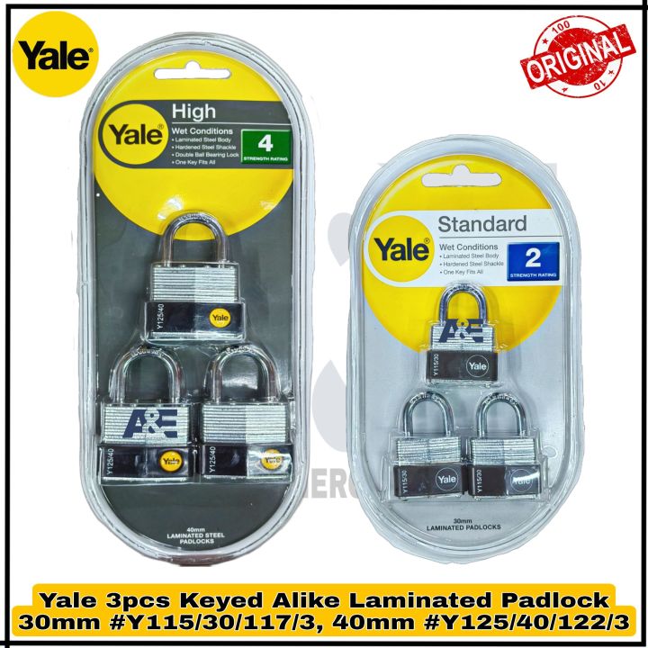 Yale 3pcs Keyed Alike Laminated Padlock 40mm Y125 40 122 3 30mm