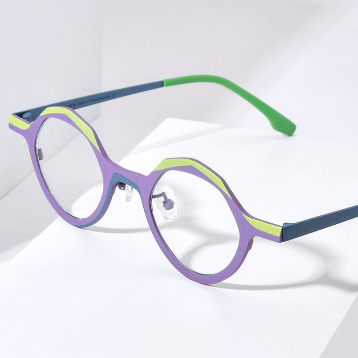 FONEX Pure Titanium Glasses Women Colorful Retro Polygon Eyeglasses