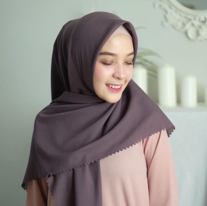 Rectangular Hijab Bella Lasercut Plain Voal Premium Lazada