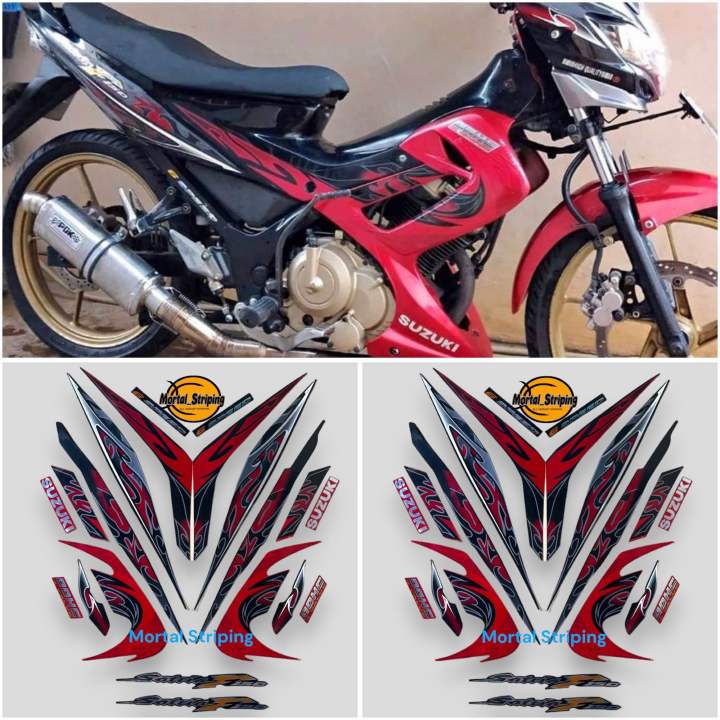 Stiker Striping Lis Body Suzuki Satria Fu Barong F Merah Hitam