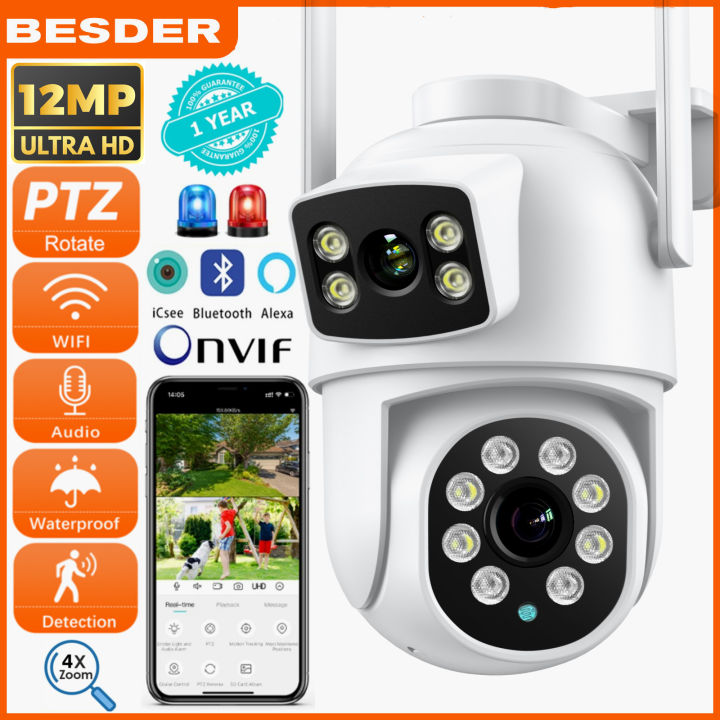 BESDER 12MP CCTV Camera 4K 8MP WIFI Camera Dual Lens Dual Screen 4X