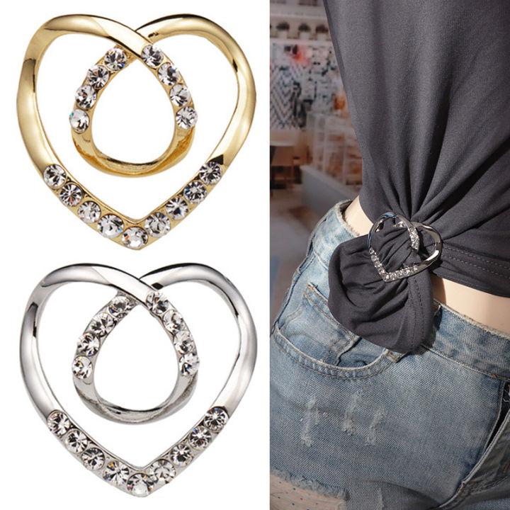 T Shirt Heart Scarf Brooches Crystal Silk Scarf Buckle Brooch Shawl