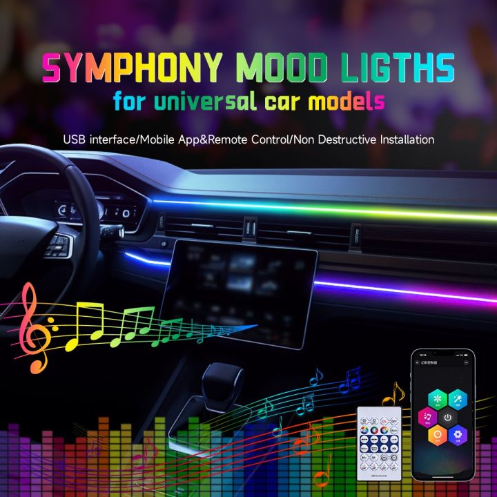 Car Led Ambient Light Usb Colors Acrylic Strips Cm Full Colors