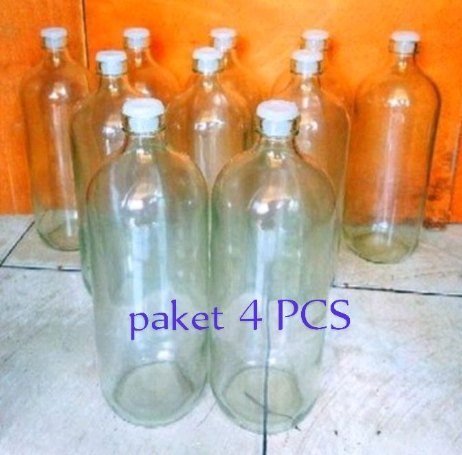 Botol Kaca Tempat Bensin 1liter Paket 4 Pcs Botol Jamu Botol Baru Botol