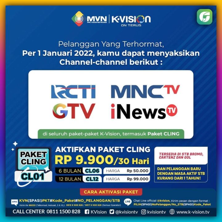 Paket Cling Kvision Mnc Group Rcti Mnctv Gtv Lazada Indonesia