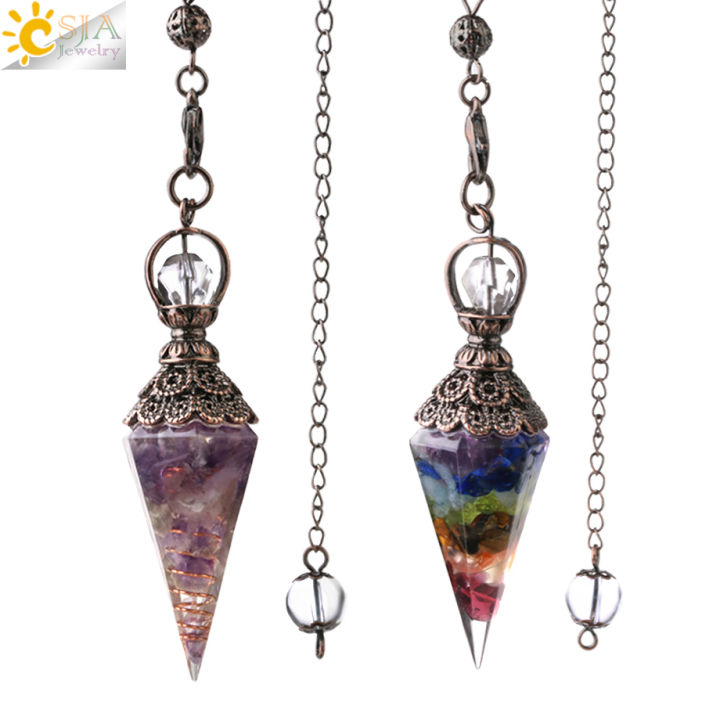 CSJA 7 Chakra Healing Crystals Pendulum For Dowsing Divination Quartz