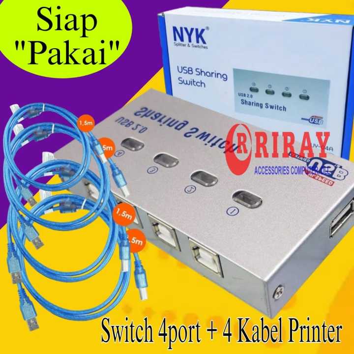 PAKET AUTOSWITCH USB PRINTER Auto Switch Sharing Printer 4 Port Kabel