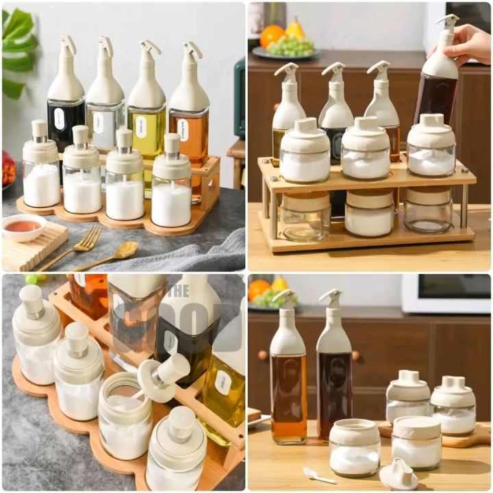 Kitchen Condiments Bottle Set Square Glass Oil Bottle Seasoning Pot And