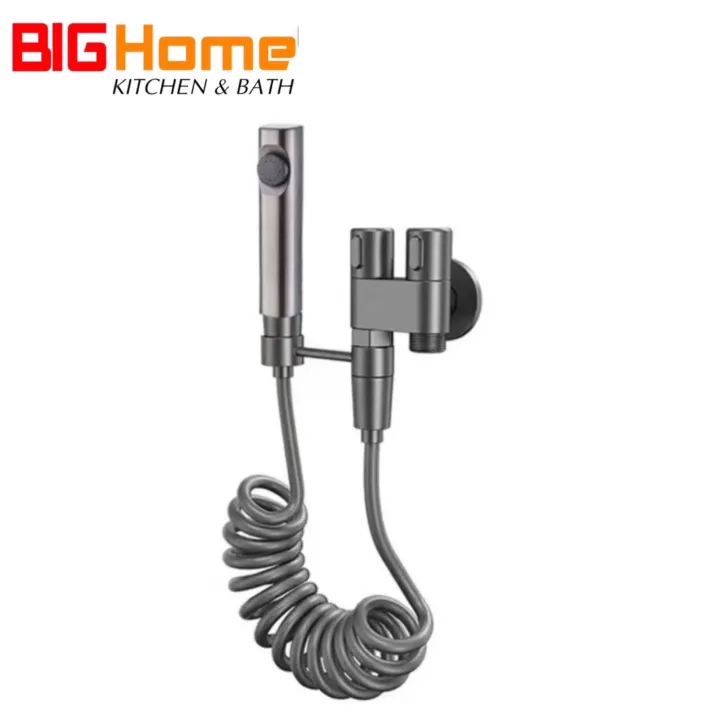 Bộ Xịt vệ sinh tăng áp kèm van T chia nước màu xám ghi hot trend bộ