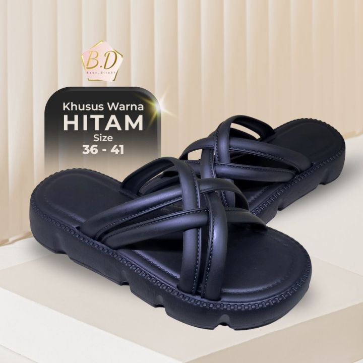 Sandal Wanita Tali Silang 2 Wedges Kekinian Bahan Eva Karet 2203