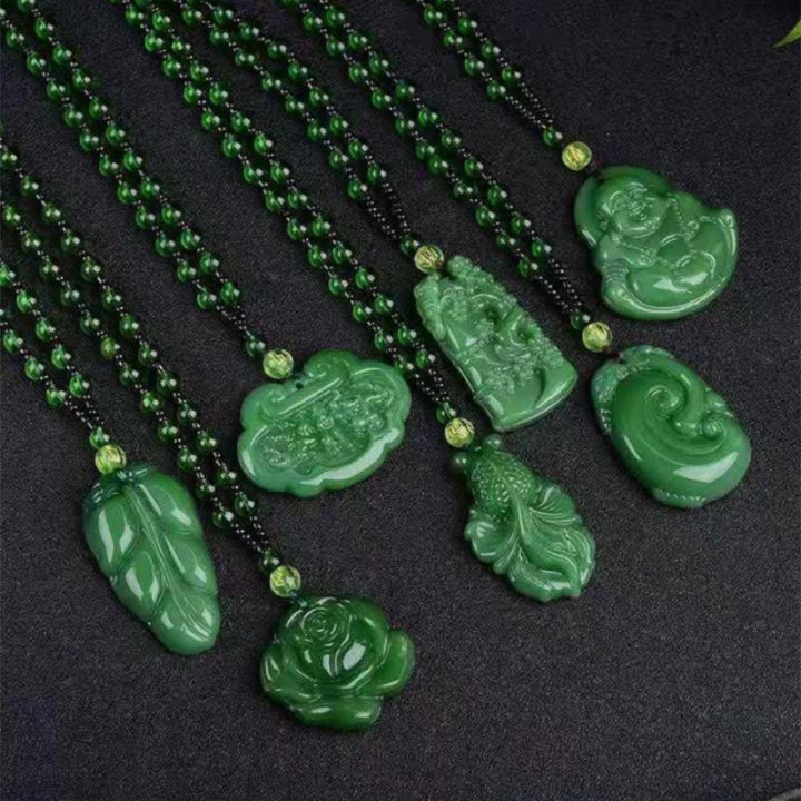 Natural Green Chinese Agate Dragon Rose Pendant Jade Necklace Fashion