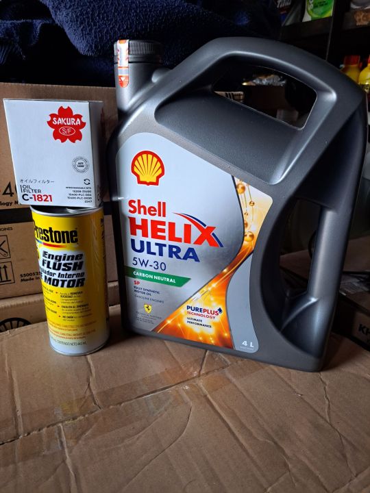 PAKET GANTI OLI SHELL HELIX ULTRA 5W 30 HONDA JAZZ ENGINE FLUSH