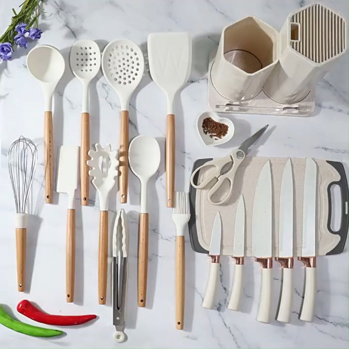 GOLIFE 19PCS Silicone Kitchen Utensils Kitchen Wares Kitchen Knife Set