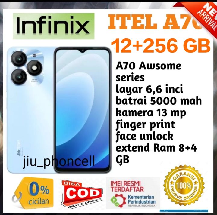 INFINIX ITEL A70 Ram 12 256 GB Layar 6 6 Inci Charger Tipe C GARANSI