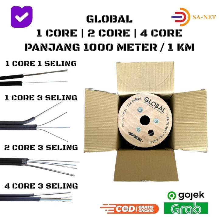 GLOBAL 1 2 4 CORE 3 SELING 1KM 1000M KABEL FO DROPCORE FIBER OPTIK