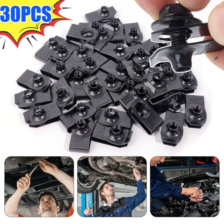 30pcs Car Body Bolts U Nut Clips M6 Engine Cover Undertray Splash