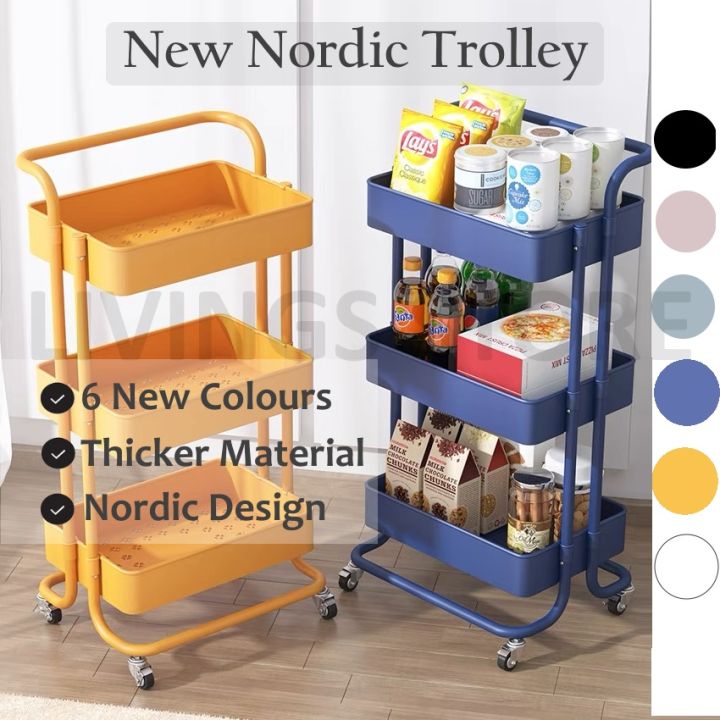 New Nordic Multifunction Tier Trolley Storage Rack Foldable Trolley