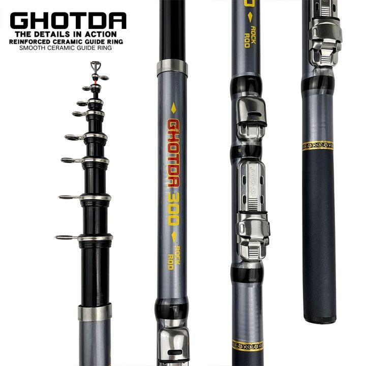 GHOTDA Spinning Rod Rock Fishing Carbon Fiber Mini Telescopic Portable