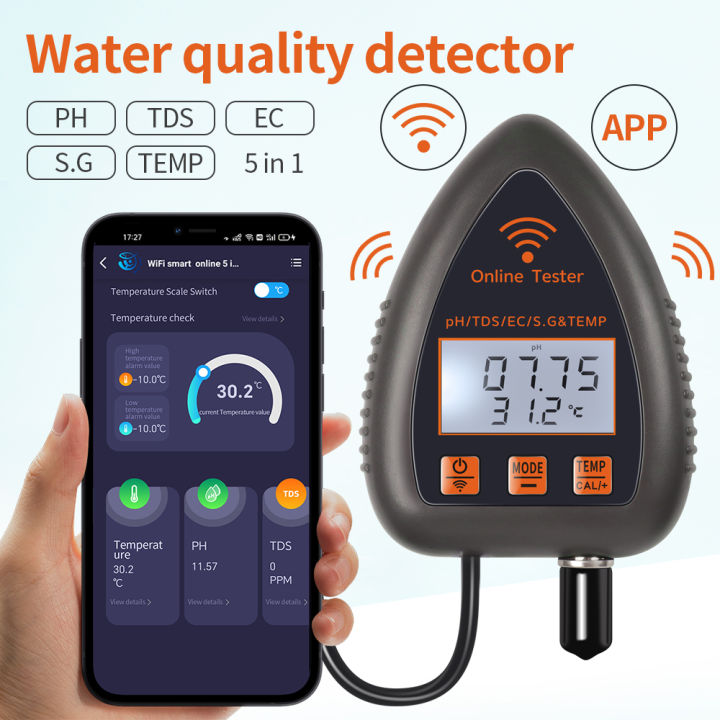 Tuya WiFi 5 In 1 Water Quality Monitor Salt PH EC TDS S G Temperature