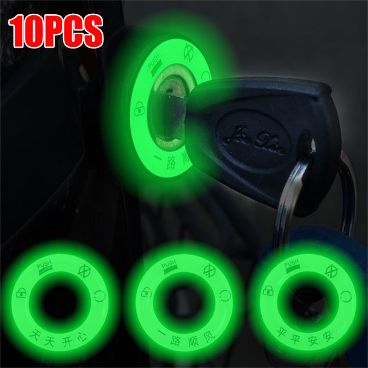 10Pcs Car Luminous Ignition Key Ring Stickers Keyhole Glowing Ring 3D