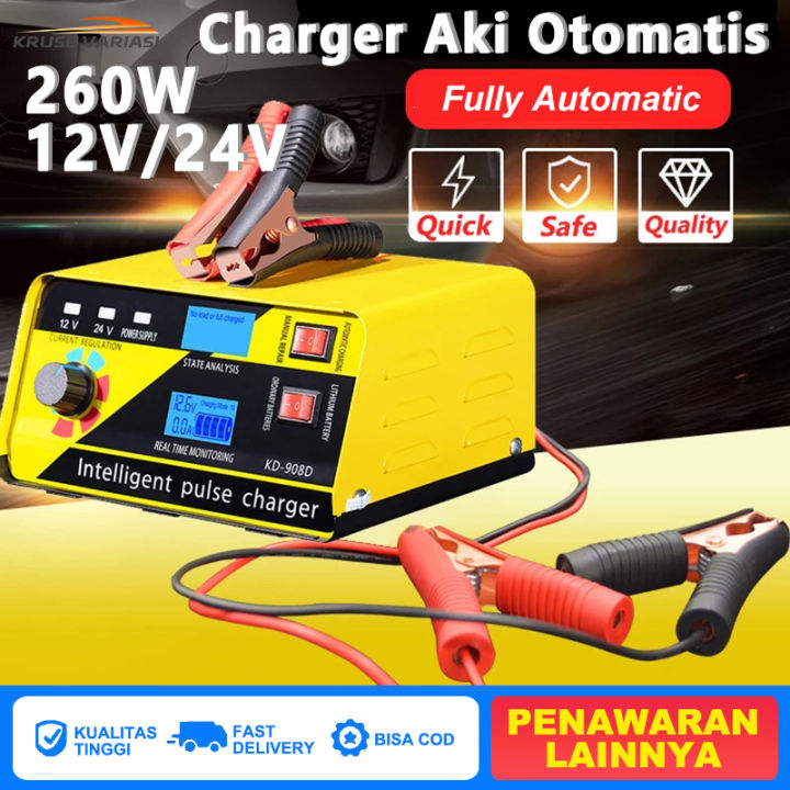 A W Charger Aki Mobil Motor V V Ah Lcd Aj D Otomatis