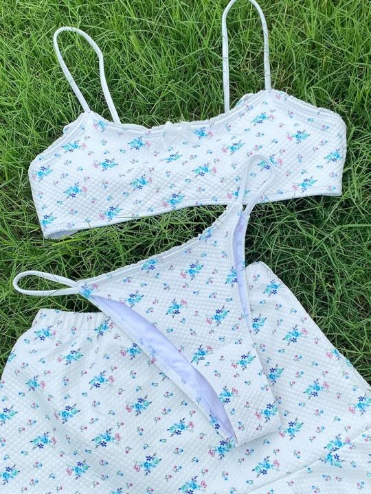 Miyouj Fresh Bikinis Floral Swimsuit Summer Bikini Set 3 Piece Suits