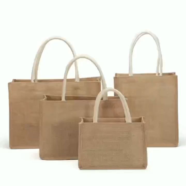 Natural Linen Reusable Jute Bag Burlap Tote Bags Eco Friendly With Soft