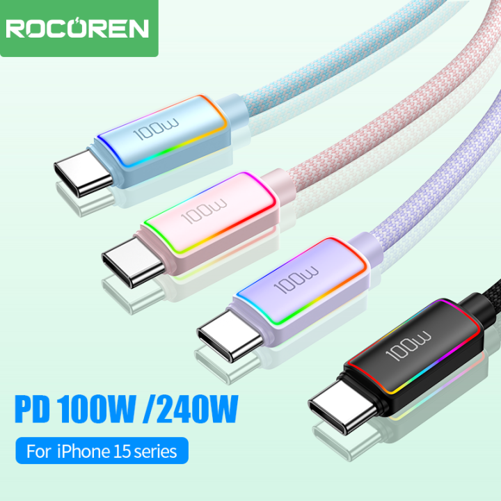 Rocoren 60W 100W 240W Fast Charging Cable 5A USB Type C Cable Suitable