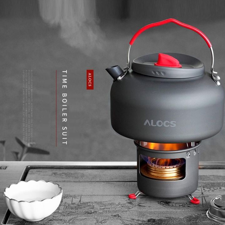 Alocs Camping Kettle Portable Cooking Set Cookware Alcohol Stove With