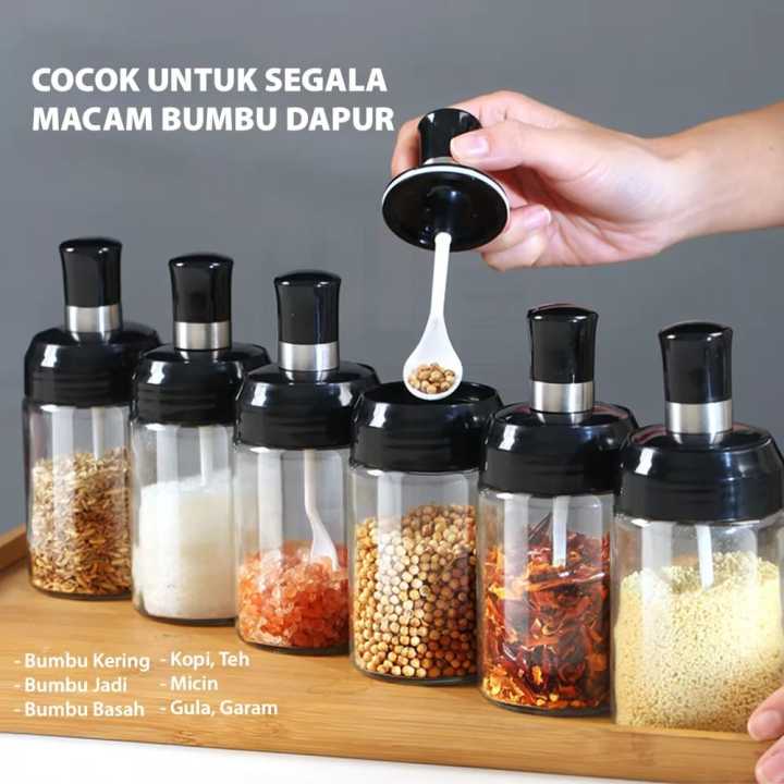 Botol Bumbu Garam Sendok Madu Kuas Minyak Saos Toples Premium Kaca