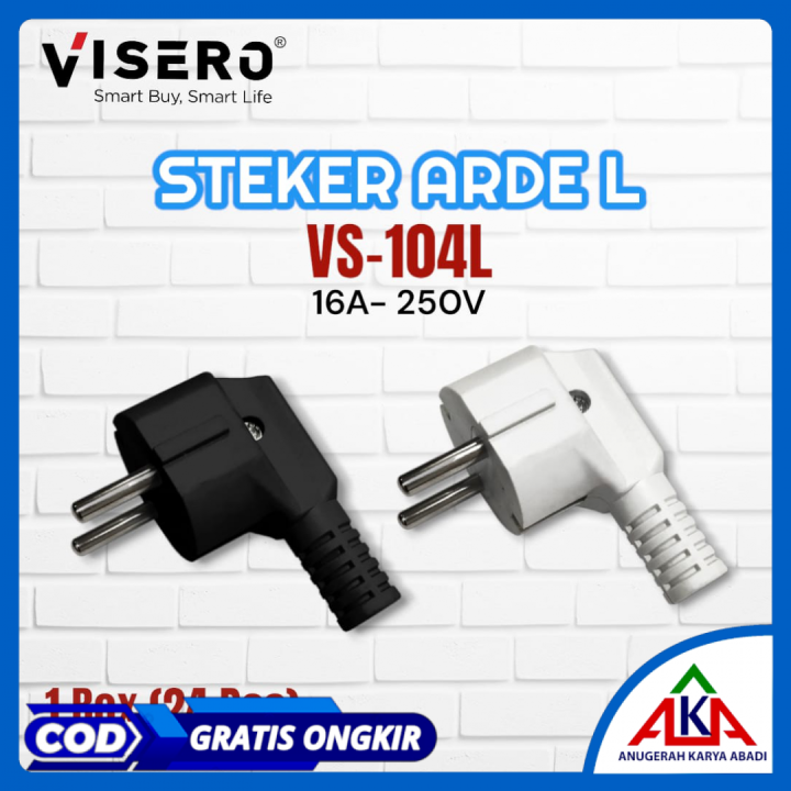 Steker Arde L VISERO VS 104L 16A 250V Colokan Bulat L SNI Hitam Putih