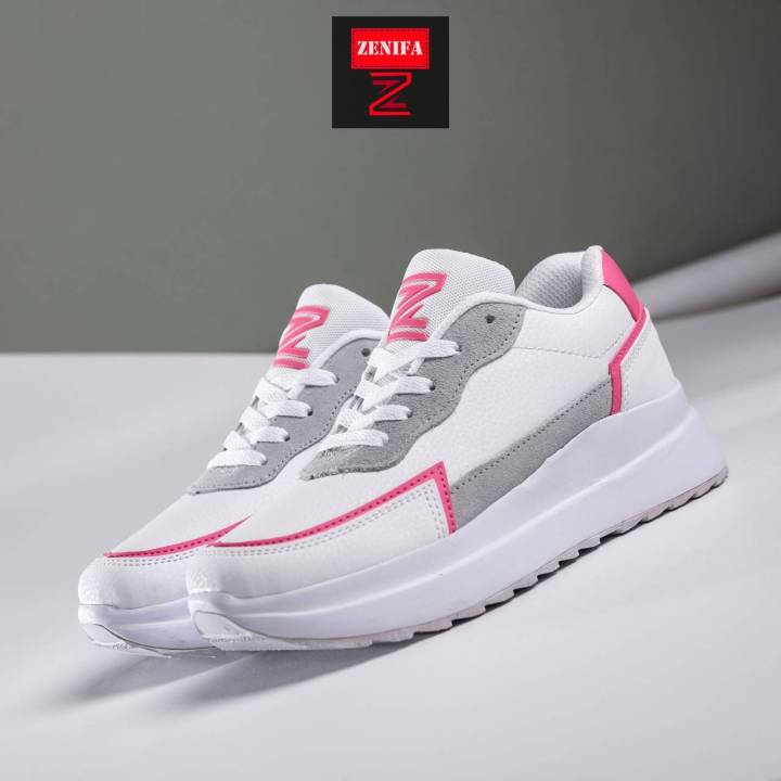 Sepatu Sneakers Zenifa Rubby X Aerostreet Leona Lux White Pink Wanita