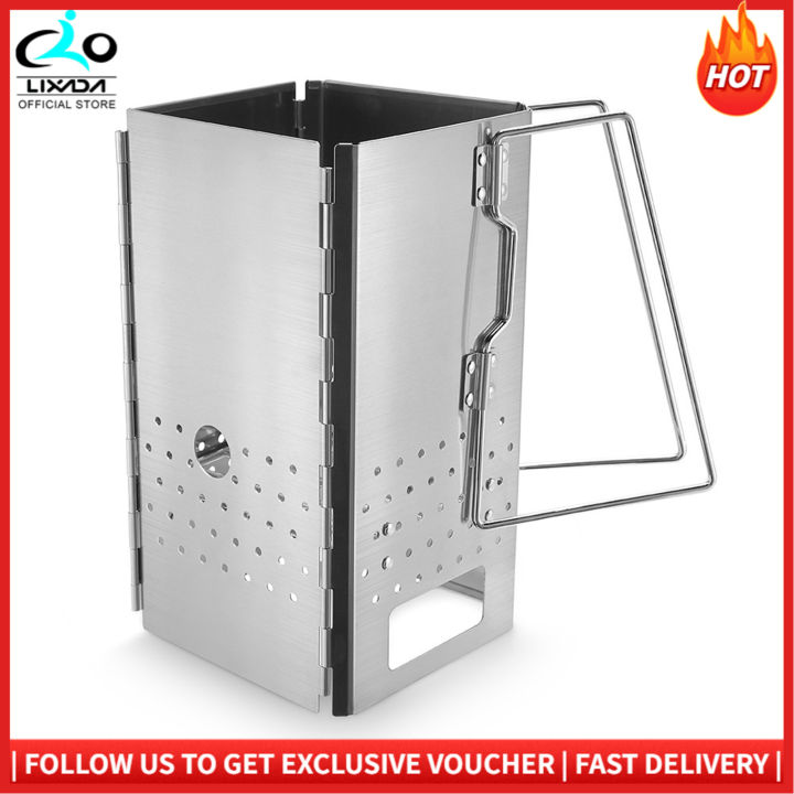 Lixada Folding Charcoal Chimney Starter Stainless Steel Bbq Charcoal