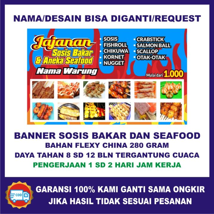 Banner Spanduk Jualan Sosis Bakar Dan Sate Seafood Bener Sosis Bakar