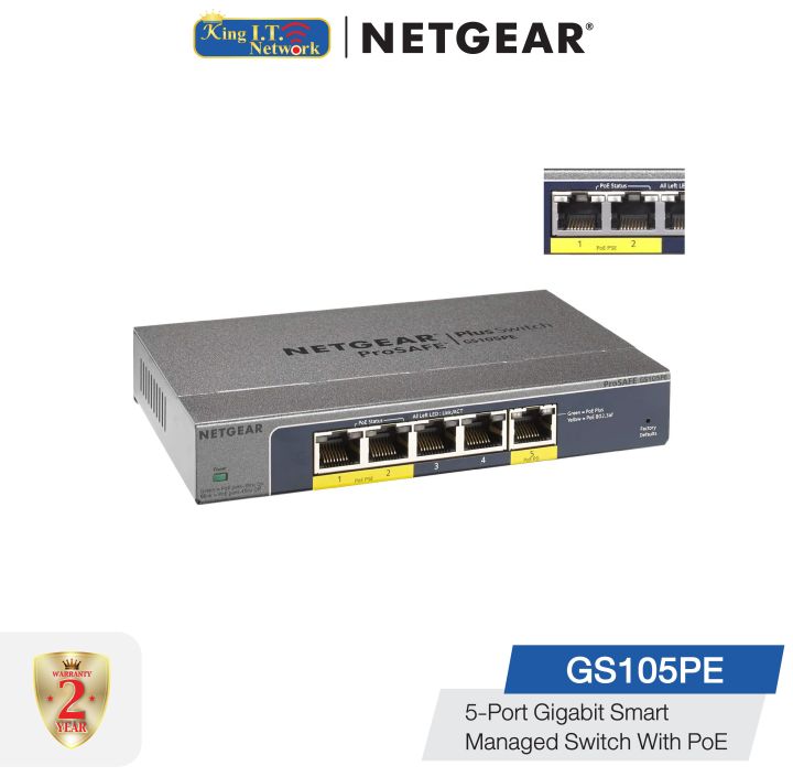 NETGEAR GS105PE ProSAFE Plus 5 Port Gigabit PoE Pass Through Switch