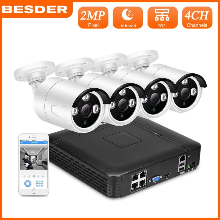 BESDER Full HD 1080P 4Channel CCTV System 4pcs 2MP Metal Outdoor IP