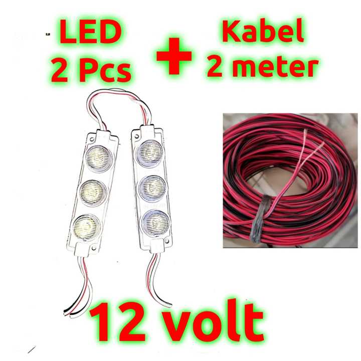 Isi 2 Pcs LED 3 Mata 12 Volt Dan Kabel 2 Meter LED Kolong Motor Mobil 3