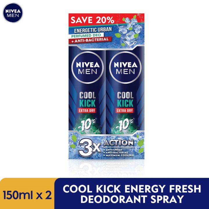 NIVEA FOR MEN Deodorant Spray Cool Kick Energy Fresh 2x150ml Lazada