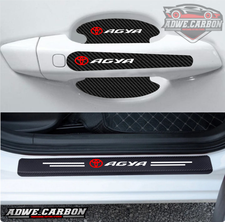 Stiker Anti Gores Gagang Handle Pijakan Bagasi Mobil Honda Agya Carbon