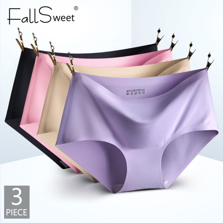 FallSweet 3Pcs lot กางเกงในไรขอบ Seamless Panties for Women Mid Waist