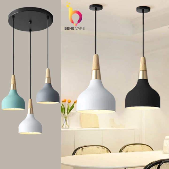 Nordic Modern Pendant Ceiling Light Wood Hanging Light Macaron Drop