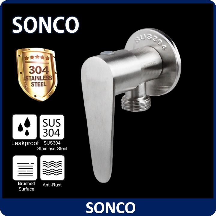 SONCO Kitchen Bathroom SUS304 Stainless Steel Quarter Turn Angle